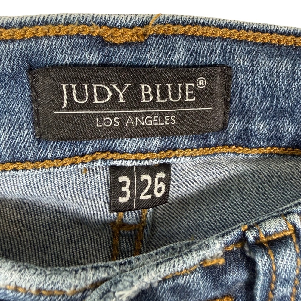 Judy Blue Mid Rise Distressed Skinny Jeans Dark Wash Raw Hem JB82138DK Size 3/26 - Picture 1 of 10
